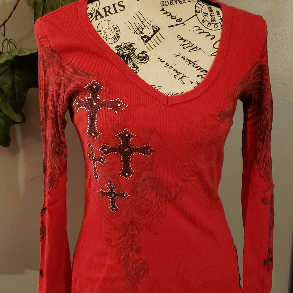 Red Blinged  Long Sleeve Tee